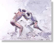 "Luchadores 1", 2010, tinta sobre papel, 24 x 30 cm