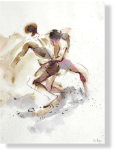 "Luchadores 2", 2010, inkt op papier, 31,5 x 24 cm
