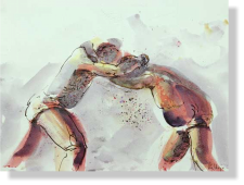 "Luchadores 3", 2010, inkt op papier, 24 x 30 cm
