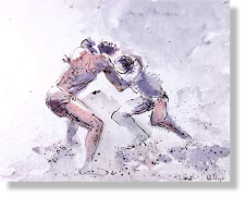 "Luchadores 1", 2010, inkt op papier, 24 x 30 cm