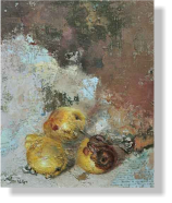 "Membrillos en la tierra", 2009, mixed media on canvas, 60 x 50 cm